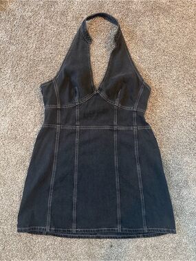 Classic Black Halter Denim Dress - Women's